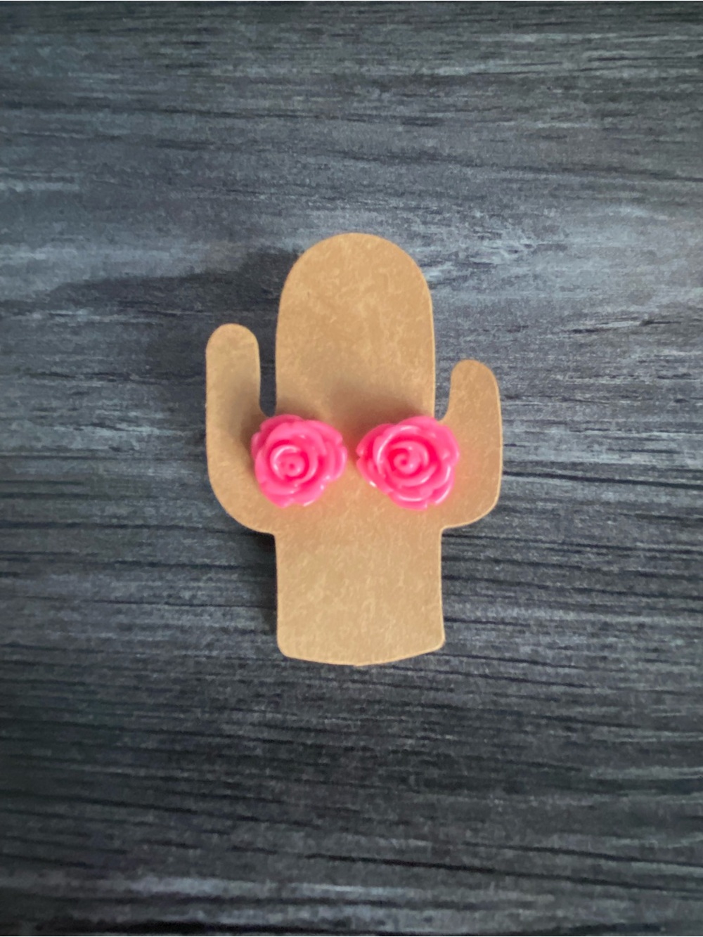 Resin Rose Flower Flatback Stud Earring Set Hot Pink 15mm Stainless Steel Posts